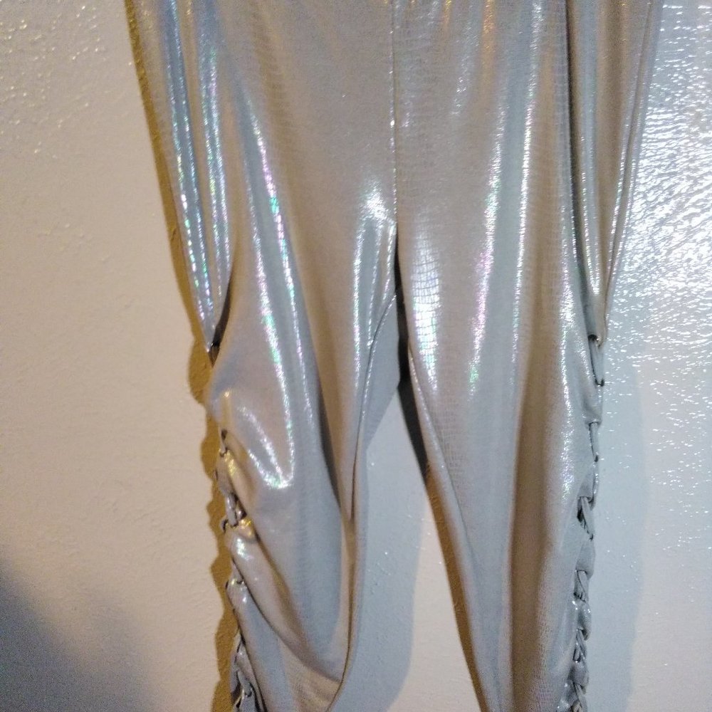 Ivory Croc Embossed lace up side legging